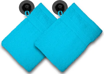 Produktbild von 2er Set Waschhandschuhe Waschlappen türkis 16x21 cm Frottee Baumwolle Frottier