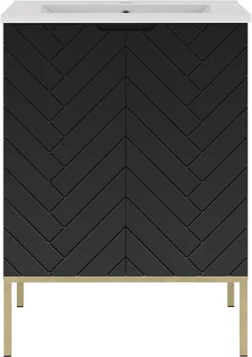 Produktbild von Waschtisch 60 cm breit in schwarz matt mit gefrästen Fronten ANGERA-140