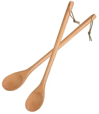Image de PromoHome® : Ensemble de 2 cuillères en bois à manche long – 33 cm – en bois naturel – pour cuisiner, mélanger et remuer