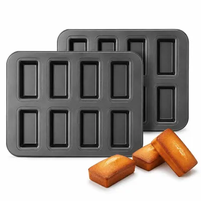 Produktbild von 2 Pack 8 Hohlraum Financier Cake Pan, Antihaft-Kohlenstoffstahl Mini Laib Backformen Für Bananenbrot, Maisbrot, Mini Cheesecake & Brownie Ofen Backen