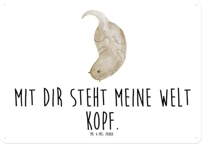 Produktbild von Mr. & Mrs. Panda tafel Otter Kopfüber DIN A4 - Weiß - Geschenk, Blechtafel, Verknallt, Liebe, wandtafel, Seeotter, Schild, Wandbild, Verliebt, Metallschild, Niedlich