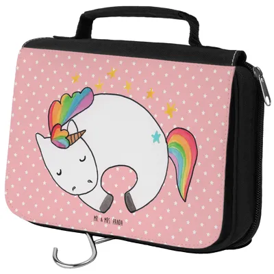 Produktbild von Mr. & Mrs. Panda Waschtasche Einhorn Nacht - Rot Pastell - Geschenk, Make-Up Tasche, Freundin, Menschen, kulturtäschchen, Einhörner, Kosmetiktasche, Unicorn, duschbeutel