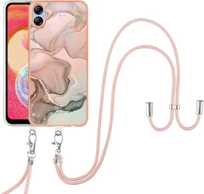 Image de Etui avec sangle pour Samsung Galaxy A04E, bumper TPU à motifs, étui de protection avec sangle ajustable Crème