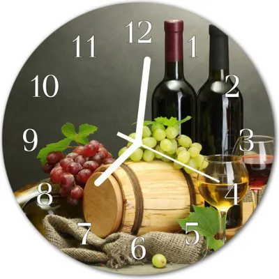 Produktbild von Glasuhr Wanduhr Küchenuhr Echt-Glas 30fi cm Wein Trauben mehrfarbig