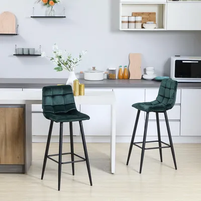 Produktbild von SUGIFT Barstuhl mit Rückenlehne, Barhocker 2er-Set Samt, Tresenhocker gepolstert, Grün | Stahlgestell | bis 120 kg | 77 cm Sitzhöhe