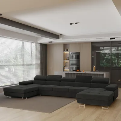 Produktbild von Masseno Ecksofa OMBRA mit Schlaffunktion U-Form, Sofa mit Bettkasten, Wohnzimmersofa, Couch, Soffa, Bettsofa, Couchgarnitur- Schwarz, MONOLITH 95