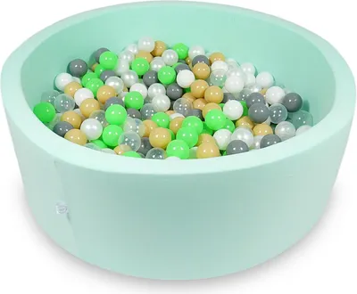 Immagine prodotto di Dry Pool 110x40cm menta con 500 palline: verde chiaro, bianco, trasparente, madreperla, beige, grigio