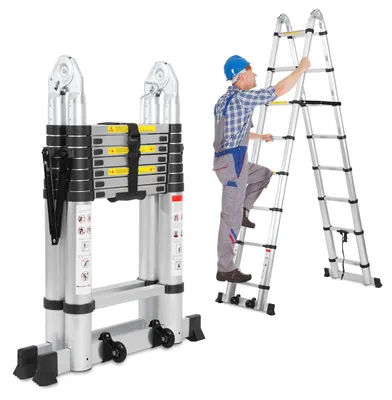 Imagen del producto de Escalera telescópica de 5 metros - Aluminio - Con ruedas - Capacidad de carga: 150 kg