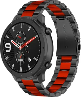 Produktbild von Strap-it Xiaomi Amazfit GTR Stahlarmband (Schwarz/Rot)