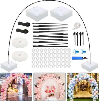 Produktbild von Ballonbogen-Set, wiederverwendbarer DIY-Hintergrundständer mit Pfählen, Klammern und Bändern, Partydekoration für drinnen oder draußen
