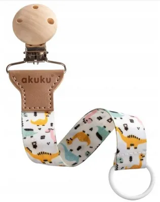 Obrázok produktu pre Retiazka na cumlík s klipom Akuku, Dino, žltá, biela