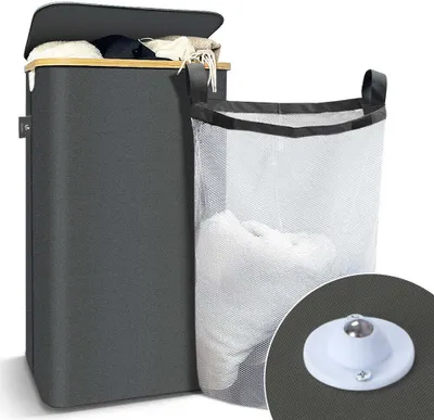 Produktbild von VOUNOT® Wäschekorb mit Deckel & Wäschesäcke 100L Faltbarer Wäschesammler, Grau