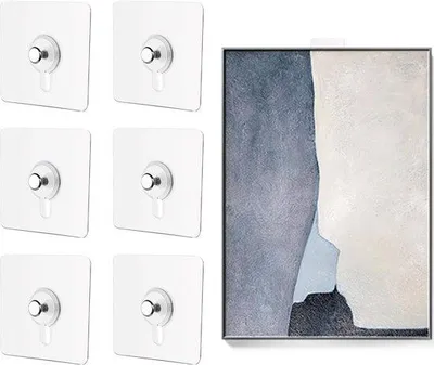 Obrázok produktu pre Samolepiace držiaky na obrazy s 6 pevnými priehľadnými lepiacimi skrutkami, 6 x 6 cm, na zavesenie obrazov bez vŕtania, samolepiace, trvalé upevnenie do kuchyne, kúpeľne, spálne