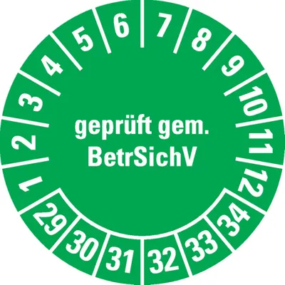 Produktbild von Dreifke® Prüfplakette BetrSichV, 29-34, grün, Dokumentenfolie, selbstklebend,...