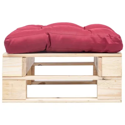 Image de Tabouret de jardin VidaXL en palettes avec coussin, rouge et bois naturel