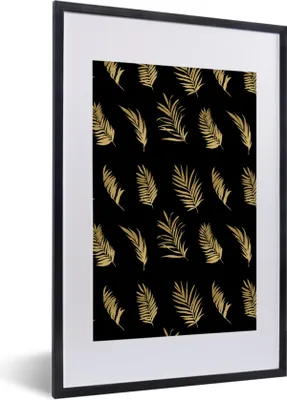 Produktbild von MuchoWow® Gerahmtes Poster Tropisch - Gold - Blatt 40x60 cm - Poster mit Schwarzem Bilderrahmen Wandposter Rahmen Foto Bilder - Poster in Rahmen