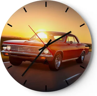 Produktbild von Wanduhr - Rund - Glasuhr - Auto Straße - 30x30cm - Schleichendes Uhrwerk - Lautlos - zum Aufhängen bereit - Dekoration Modern - Wanddekoration aus Glas - C3AR30x30-3702