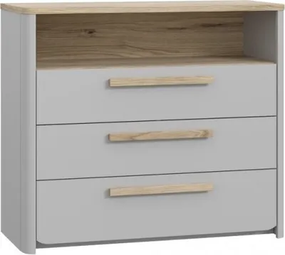 Produktbild von Furniture24 Kommode SURFINIO Schubladenkommode Grau/Catania Eiche 4 Schubladen