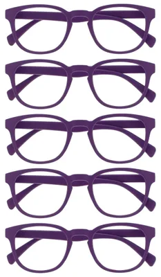 Produktbild von OPULIZE Pop Lesebrille 5er Pack Keck Rund Matt Rahmen Federscharniere Kratzfest Lila Herren Dame RRRRR2-5 +3.50