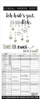Produktbild von Korsch Kalender 2027 Familienplaner für 2, 3 Spalten, Zusatzspalte, deutsches Kalendarium, mit Sprüchen, 19x46 cm