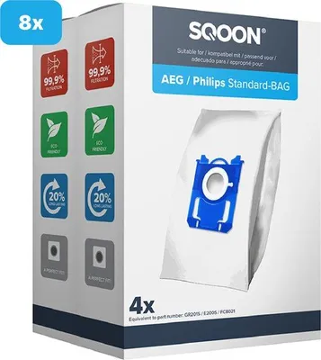 Productafbeelding van SQOON® Stofzuigerzakken geschikt voor AEG / Electrolux / Philips Standard-BAG | 8 stuks