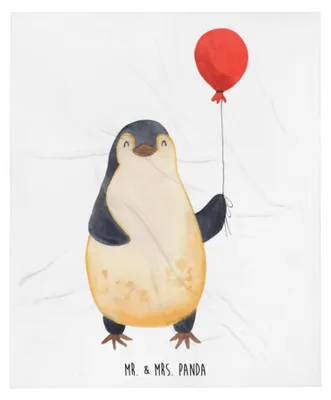 Produktbild von Mr. & Mrs. Panda Sofaüberwurf Pinguin Luftballon - Weiß - Geschenk, Plaid, Motivation, Kirmes, Jahrmarkt, Bettdecke, Kuscheldecke, Wohndecke, Decke, Tagesdecke, Fröhlich