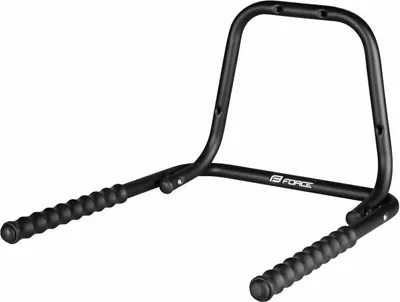 A black bicycle wall mount is shown against a white background.