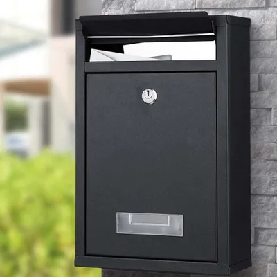 Produktbild von Schwarzer Wandbriefkasten aus verzinktem Stahl mit abschließbarer Tür und Schlüssel
