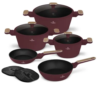 Productafbeelding van BerlingerHaus Pannenset Nordic Mat Bordeaux 7-Delig - Kookpan ø 20, 24, 28 cm, Koekenpan ø 20 & 24 cm - Geschikt voor alle warmtebronnen