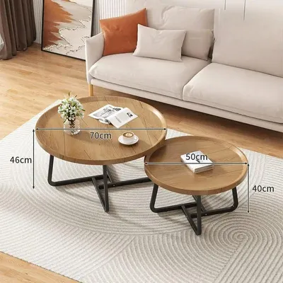 Produktbild von Couchtisch 2er Set rund Nordic Eiche Hell Wohnzimmertisch Metallgestell