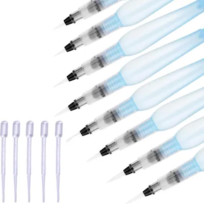 Produktbild von 12er Set Wasserpinsel Stifte mit Wassertank Blaue Pinselstifte für Aquarell Malerei Nachfüllbare Wasserstifte für Kinder Künstler Anfänger