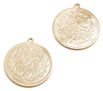 Produktbild von Vintageparts Anhänger Münze Messing goldfarben mit 18k Goldbeschichtung 29 x 25 mm für Ketten, 2 Stück