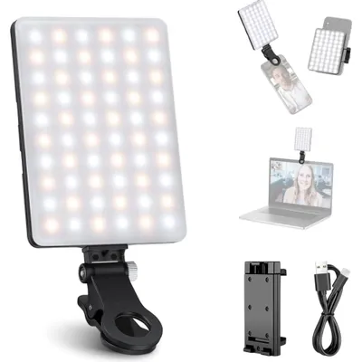 Produktbild von Selfie Licht Clip LED – 60 LEDs, 2000mAh, dimmbar 10–100%, CRI 95+, 2 Farben, für iPhone, Laptop & Webcam