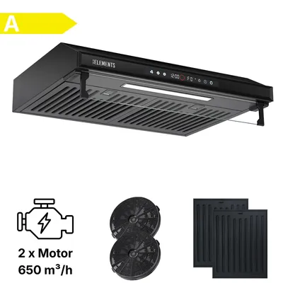 Produktbild von KB ELEMENTS Dunstabzugshaube unterbau 60cm, Unterbauhaube 60 cm, 650 m³/h, Touch- und Gestensteuerung, Doppelter motor, Abluft, Umluft