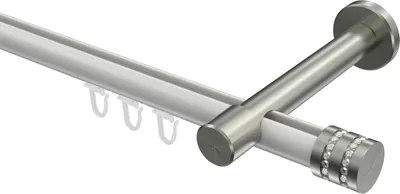 Produktbild von Interdeco Innenlaufstange / Gardinenstange mit Innenlauf Weiß / Edelstahl-Optik, Typ Prestige Estana (Glitzerkappe), 20 mm Ø 1-läufig, 540 cm