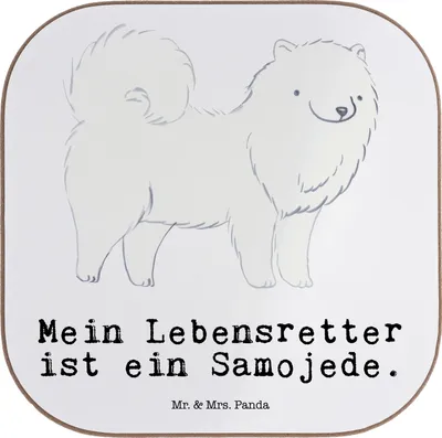 Produktbild von Mr. & Mrs. Panda Untersetzer für Gläser Samojede Lebensretter - Weiß - Geschenk, Samojedenhund, Coaster, Samojedenspitz, gläseruntersetzer, Tassen, Tischuntersetzer