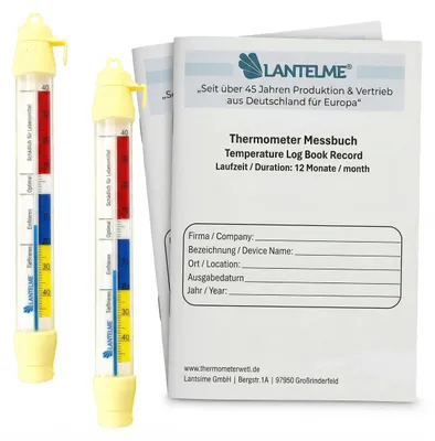 Produktbild von Kühlschrankthermometer 21cm je 2 Stück Set mit Temperatur Protokollheft Thermometer und Messheft Messwerte 3 täglich über 12 Monate für Dokumentieren