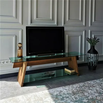 Image de Amorosi - Meuble TV, 158x40x45h cm Chêne Marron, 2 Étagères