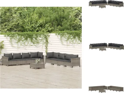 Immagine prodotto di vidaXL Set 9 pezzi con cuscini in rattan grigio - Set di mobili da giardino