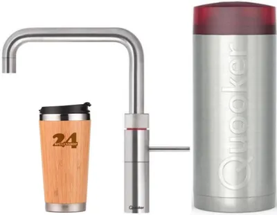 Obrázok produktu pre "QUOOKER FUSION Square COMBI+ B nerezová oceľ a 100°C batéria (22+FSRVS)" Drezová batéria s funkciou 100°C vriacej vody Vrátane termohrnčeka