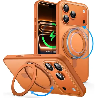 Productafbeelding van Telefoonschaal voor iPhone 17 Pro, 6,3 inch, met MagSafe, ringhouder en standaard, oranje