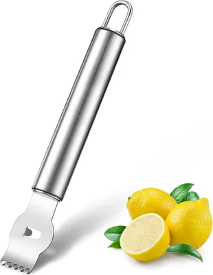 Produktbild von Zitronen Zester Schäler, Professioneller Zitronen Zester mit Zimt Messer Edelstahl Zitronen Scheibe für Gin Cocktails, Limetten Orangen, Küchen Werkzeug (Edelstahl Griff, 6,5 Zoll)