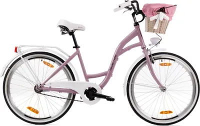 Produktbild von Goetze Style 26 Zoll City Bike, 43 cm Tiefeinsteiger, 1-Gang mit Rücktrittbremse hinten & V-Bremse vorne, LED-Beleuchtung, Rattankorb mit Bezug