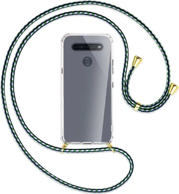 Produktbild von Handykette Backcover-Schutzhülle mit Band (Metall goldfarben) für LG K51S LM-K510 - grün/blau/weiß