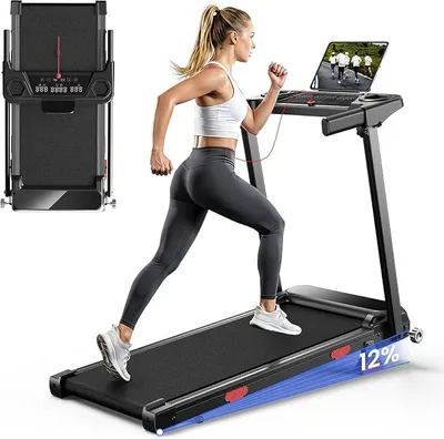 Immagine prodotto di Tapis roulant pieghevole con inclinazione, velocità da 1 a 12 km/h - Tapis roulant pieghevole per uso domestico, con inclinazione regolabile, 12 programmi preimpostati. Tapis roulant elettrico, tapis roulant da passeggio, tapis roulant per camminare