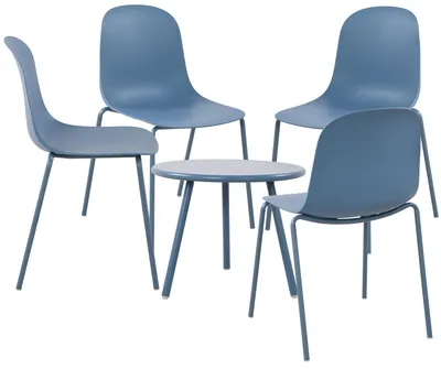 Produktbild von CLP 4er Sitzgruppe Mindin Set 1 Tisch 4 Stapelstühle wetterfest UV-beständig blau