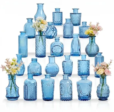 Image de Omgoods - Lot de 24 petits vases en verre pour la décoration de table - Style vintage avec couvercle