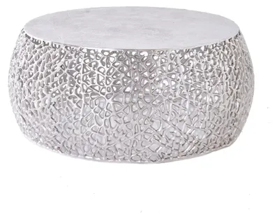 Produktbild von Filigraner Couchtisch Leaf 75cm Silber antik Handmade Beistelltisch für das Wohnzimmer
