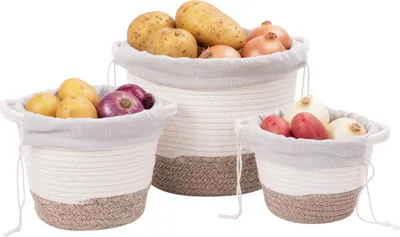 Obrázek produktu pro Relaxdays – sadu 3 kusů na skladování brambor, sáčky na brambory s uchem, bavlna a polyester, různé velikosti, bílá/béžová