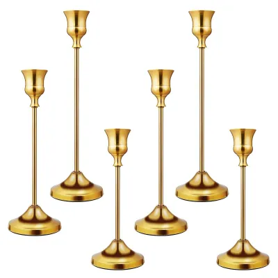 Productafbeelding van Omgoods - Set van 6 Gouden Metalen Kaarsenhouders Vintage